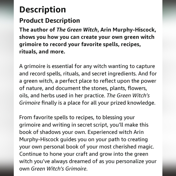 The Green Witch's Grimoire by Arin Murphy-Hiscock Hard Cover Witchcraft Book - Picture 3 of 6